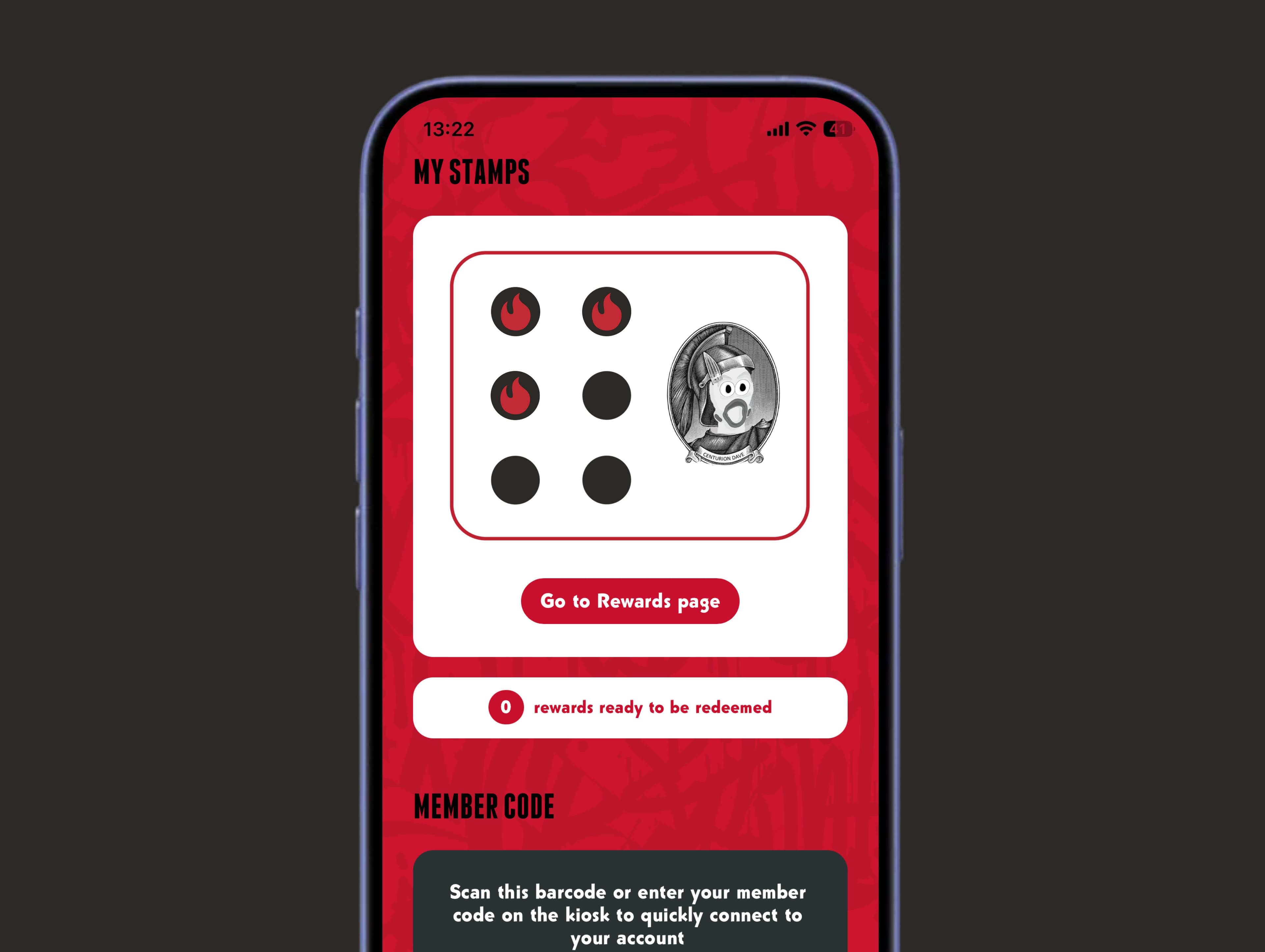 Rewards screen on the Dave's Hot Chicken App